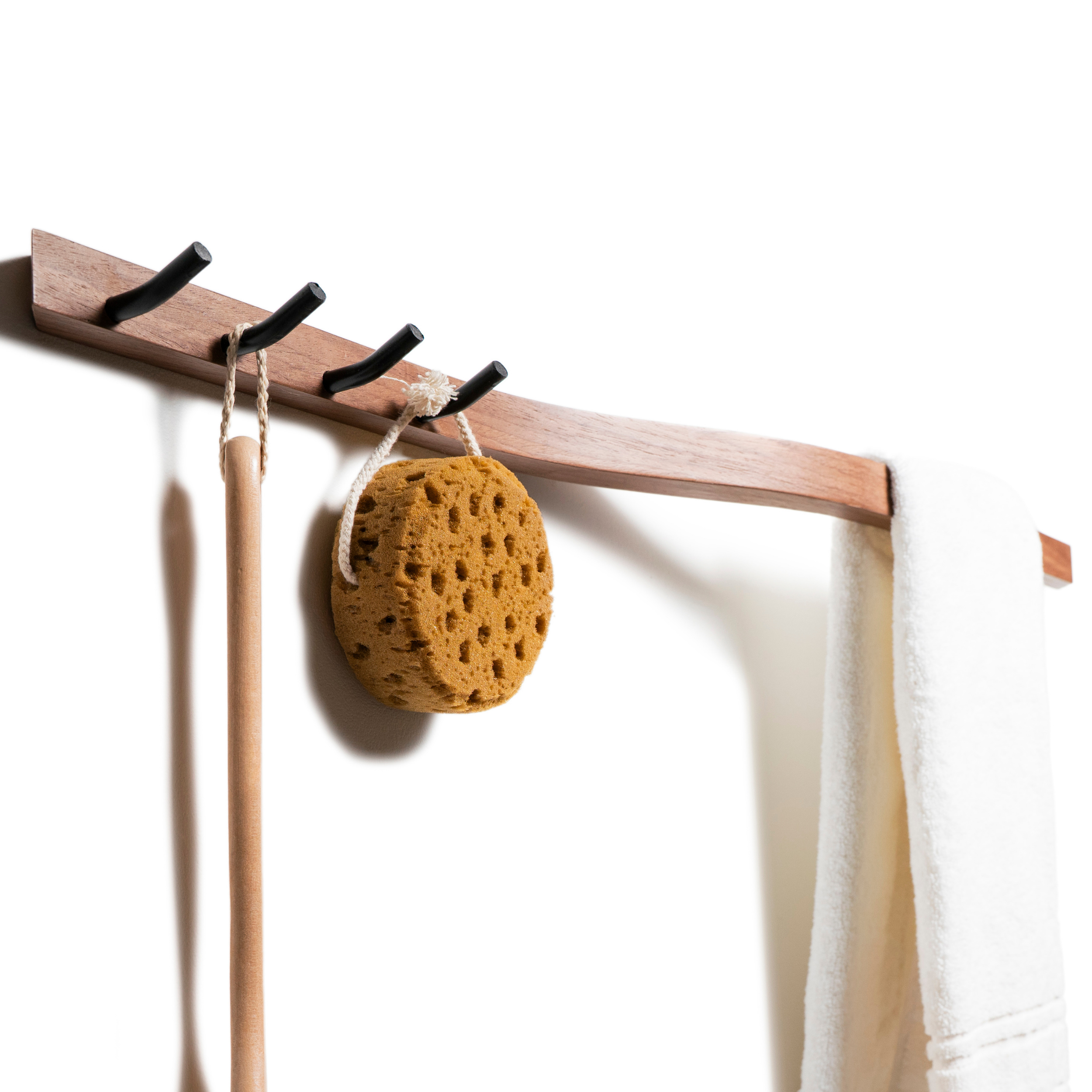 Convenient design for wooden bathroom towel rack with hooks